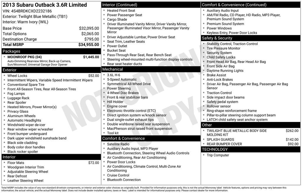 Used 2013 Subaru Outback 3.6R Limited w/ Moonroof Pkg image 38