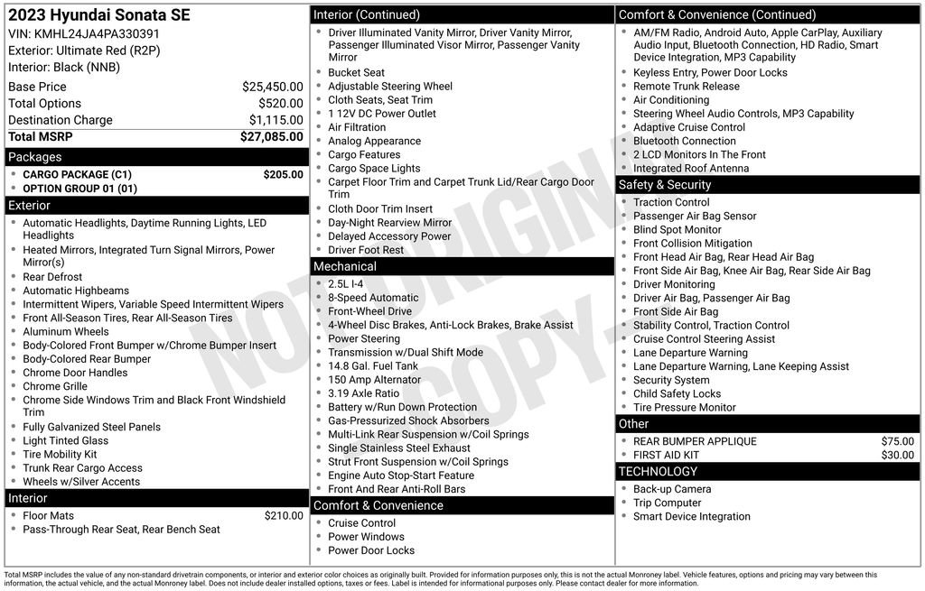 Certified 2023 Hyundai Sonata SE w/ Cargo Package FWD image 62