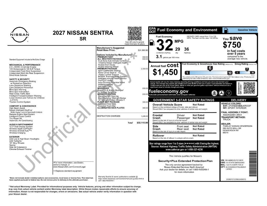 New 2027 Nissan Sentra SR w/ SR Premium Package FWD image 4