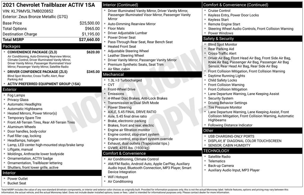 Used 2021 Chevrolet TrailBlazer ACTIV w/ Convenience Package image 4