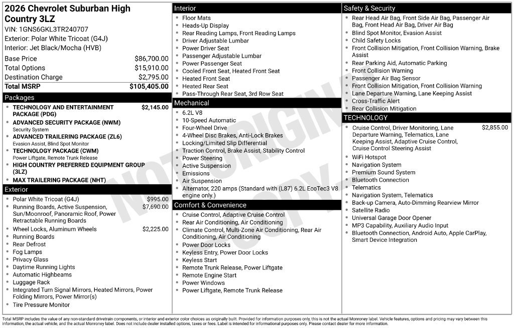 New 2026 Chevrolet Suburban High Country AWD/4WD image 4