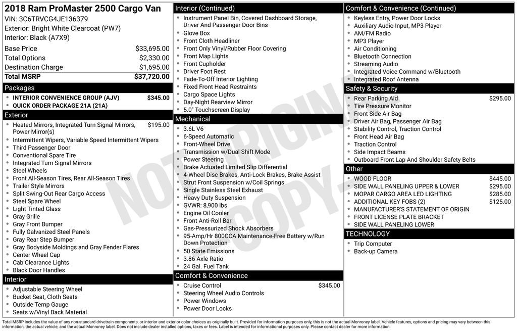 Used 2018 RAM ProMaster 2500 w/ Interior Convenience Group FWD image 37
