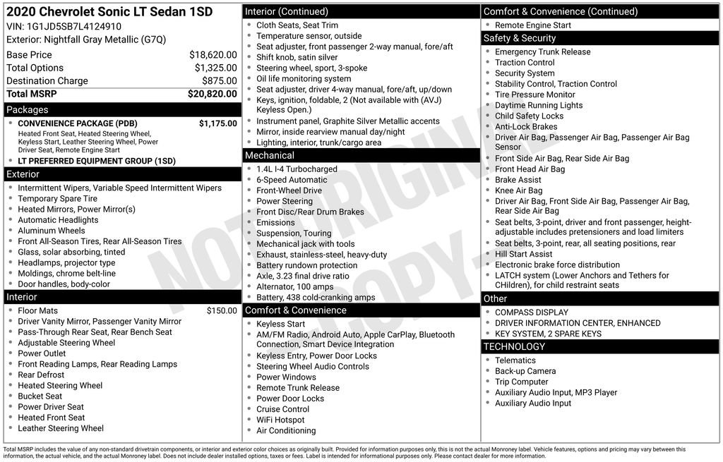 Used 2020 Chevrolet Sonic LT w/ Convenience Package image 39