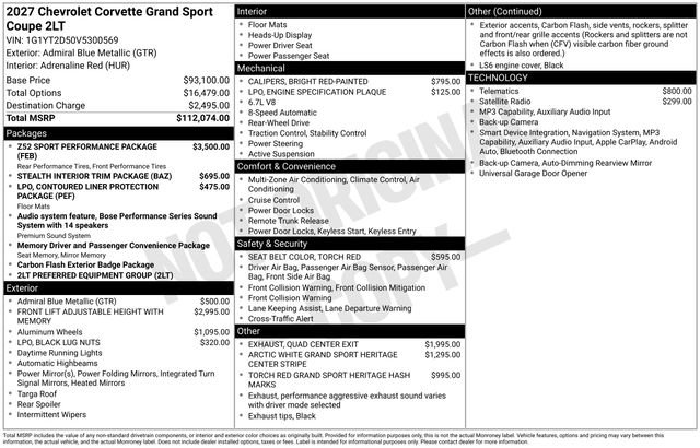 New 2027 Chevrolet Corvette Grand Sport w/ Z52 Sport Performance Package RWD image 4