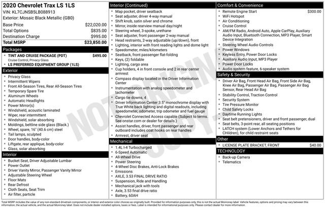 Used 2020 Chevrolet Trax LS w/ Tint and Cruise Package image 7