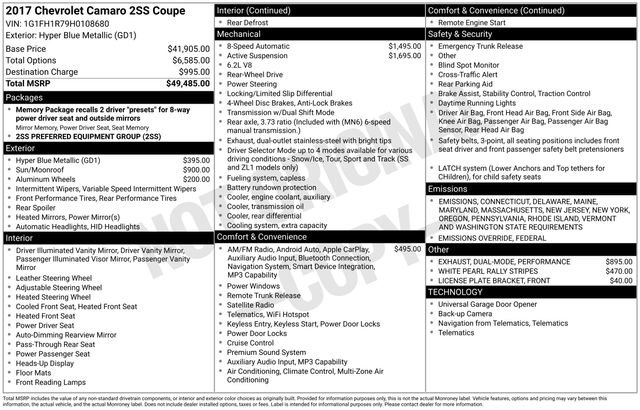 Used 2017 Chevrolet Camaro SS image 2