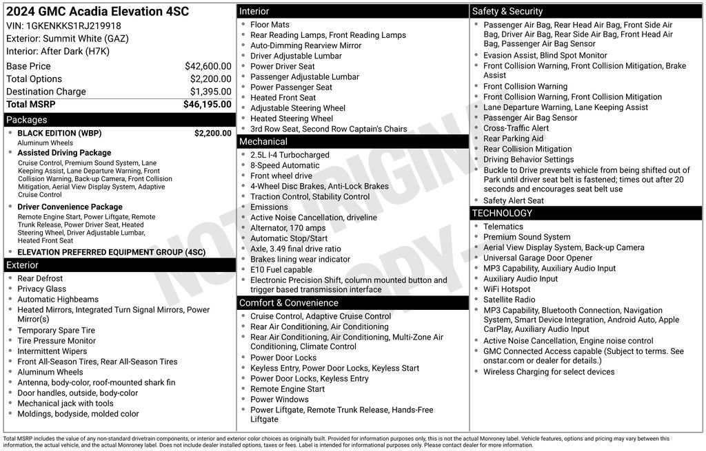 Used 2024 GMC Acadia Elevation w/ Black Edition FWD image 44