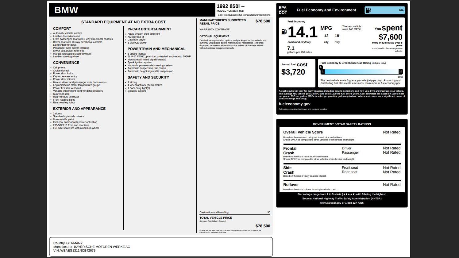 Used 1992 BMW 850i image 83