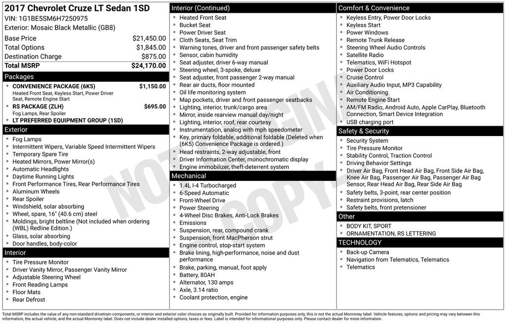Used 2017 Chevrolet Cruze LT w/ Convenience Package FWD image 31