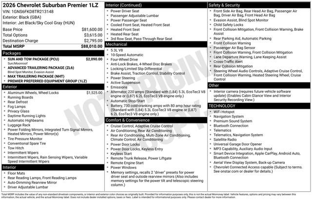 New 2026 Chevrolet Suburban Premier w/ Sun And Tow Package AWD/4WD image 4