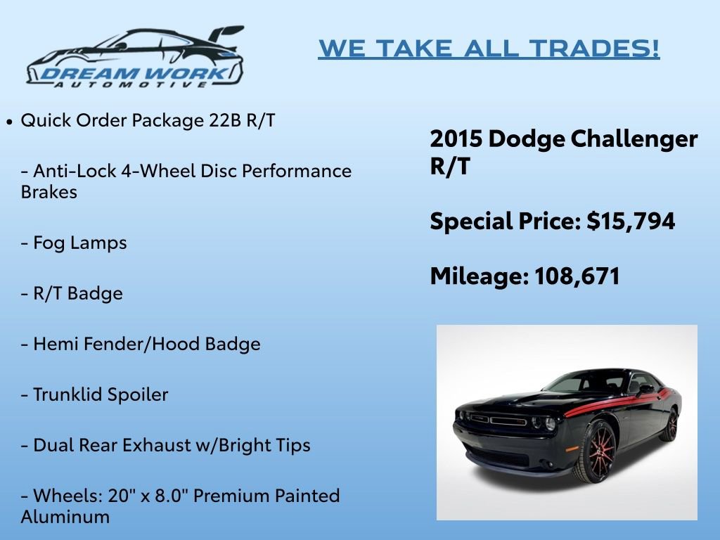Used 2015 Dodge Challenger R/T w/ Quick Order Package 22B R/T image 2