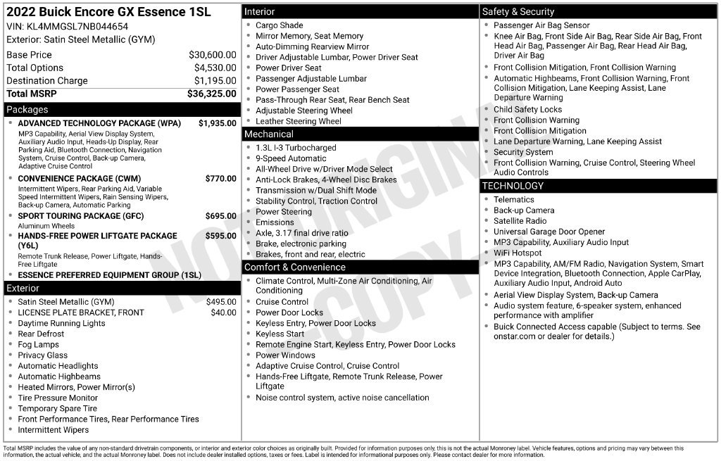 Used 2022 Buick Encore GX Essence w/ Advanced Technology Package AWD/4WD image 4
