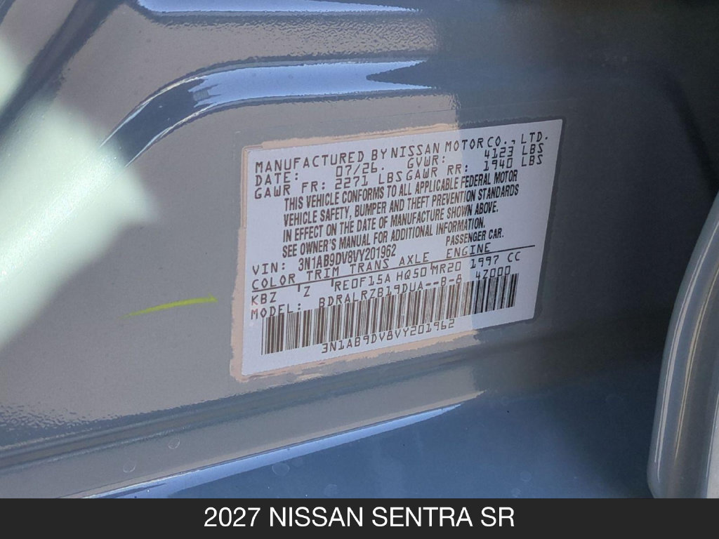 New 2027 Nissan Sentra SR w/ Floor Mat Package FWD image 24