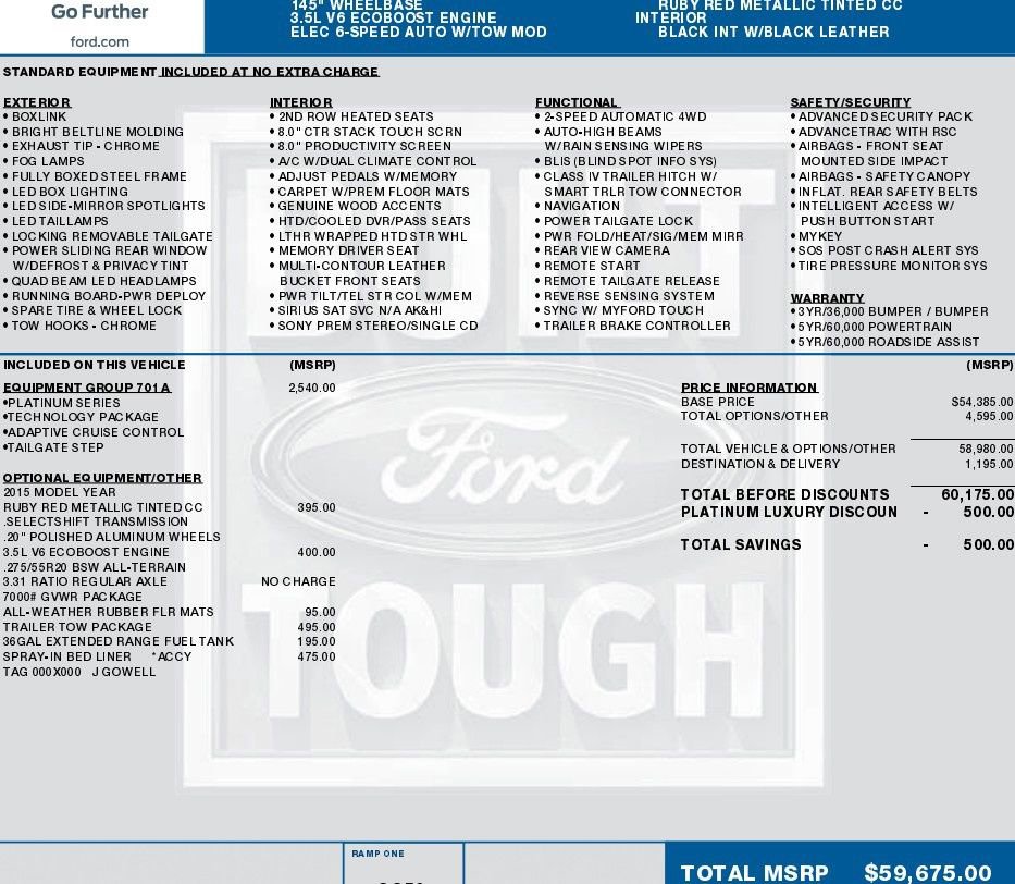 Used 2015 Ford F150 Platinum w/ Equipment Group 701A Luxury AWD/4WD image 2