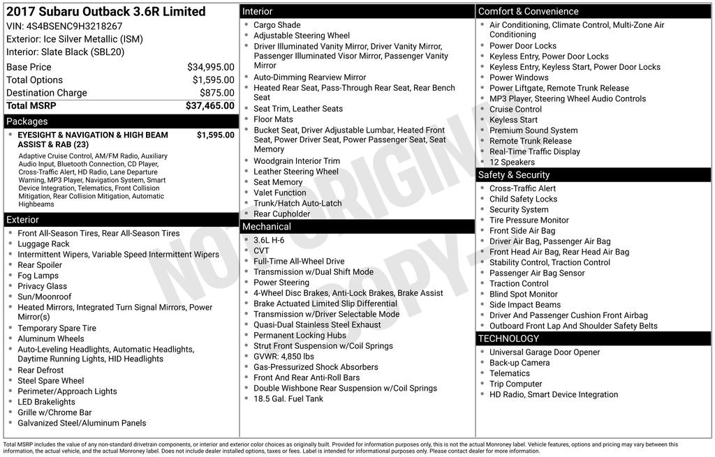 Used 2017 Subaru Outback 3.6R Limited image 6