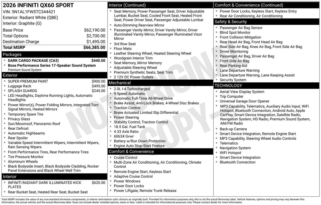 Certified 2026 INFINITI QX60 Sport w/ Dark Cargo Package AWD/4WD image 34