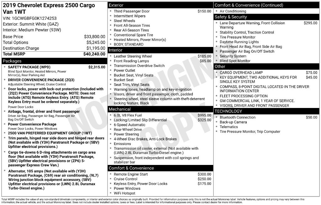 Used 2019 Chevrolet Express 2500 Extended w/ Safety Package RWD image 19