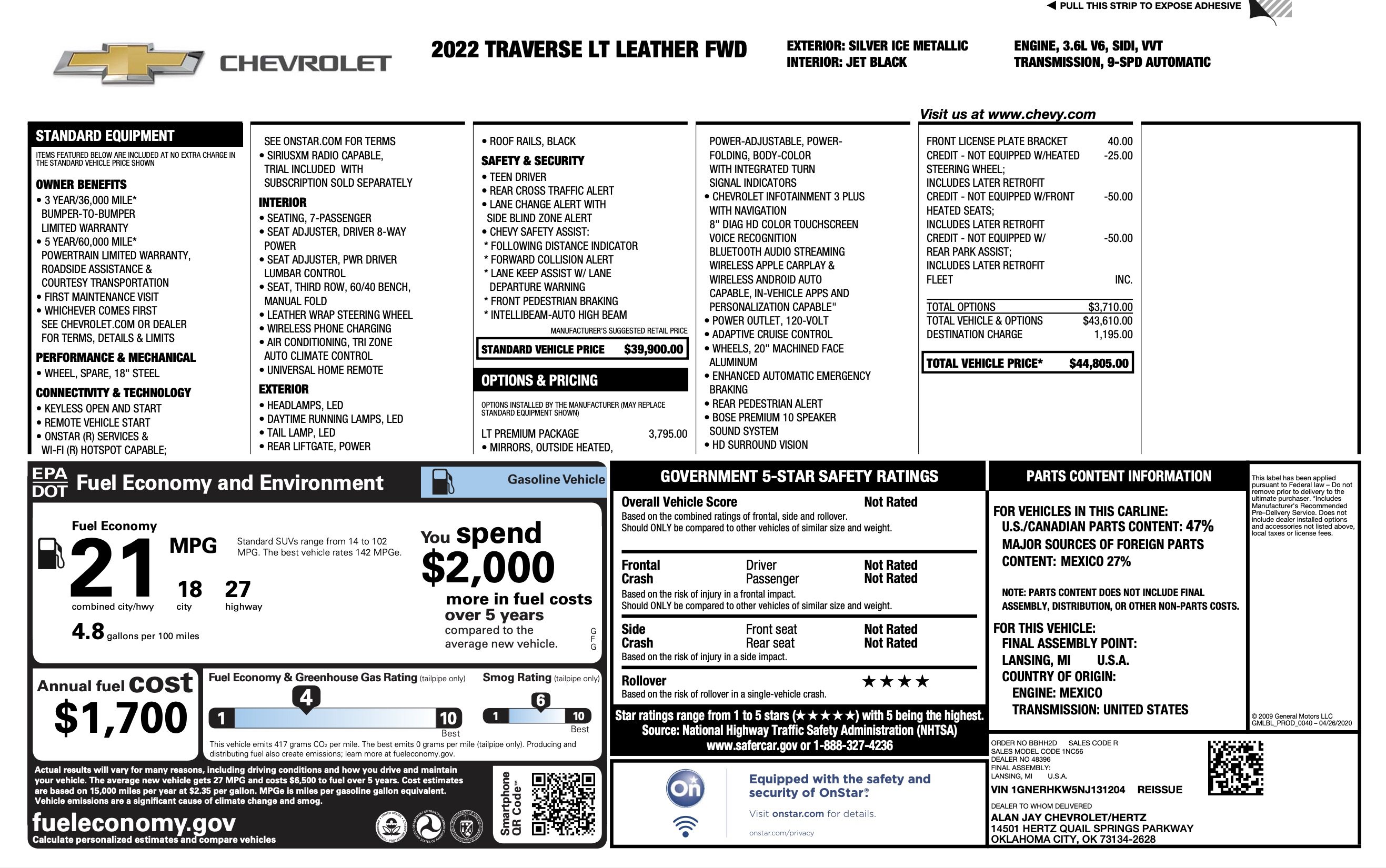 Used 2022 Chevrolet Traverse LT w/ LT Premium Package FWD image 2