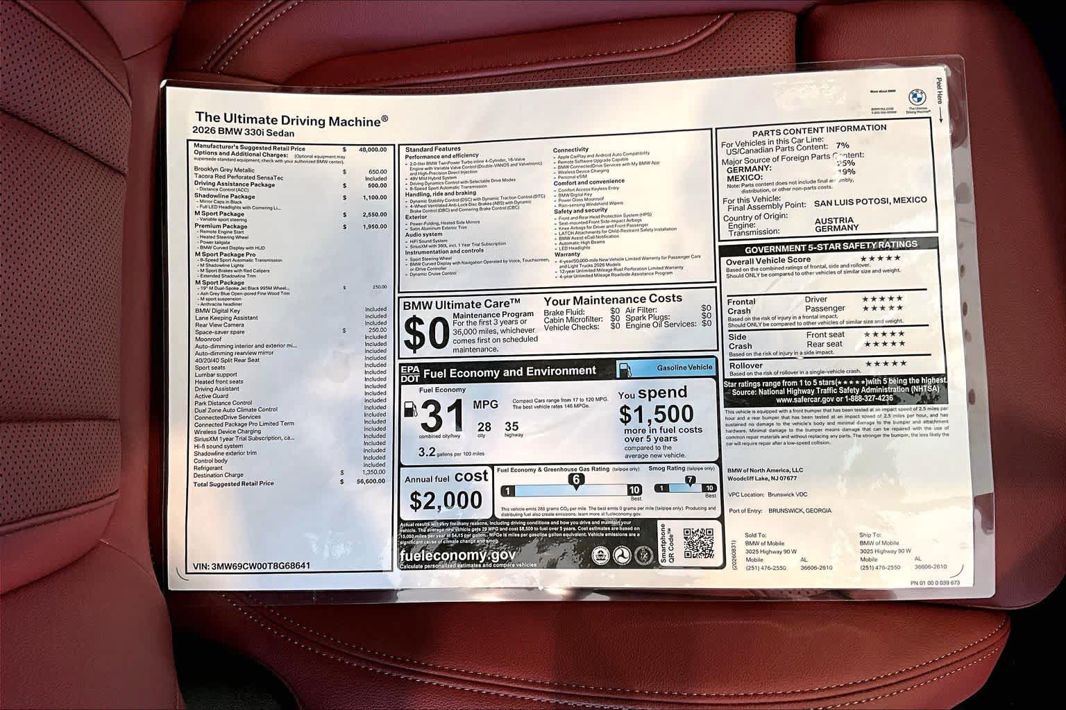 New 2026 BMW 330i Sedan w/ M Sport Package RWD image 20