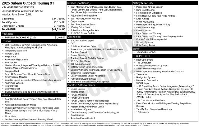 Certified 2025 Subaru Outback Touring XT w/ Popular Package #2 AWD/4WD image 30