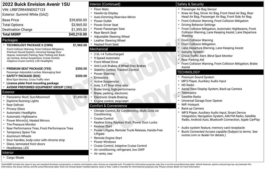 Used 2022 Buick Envision Avenir w/ Technology Package II FWD image 21