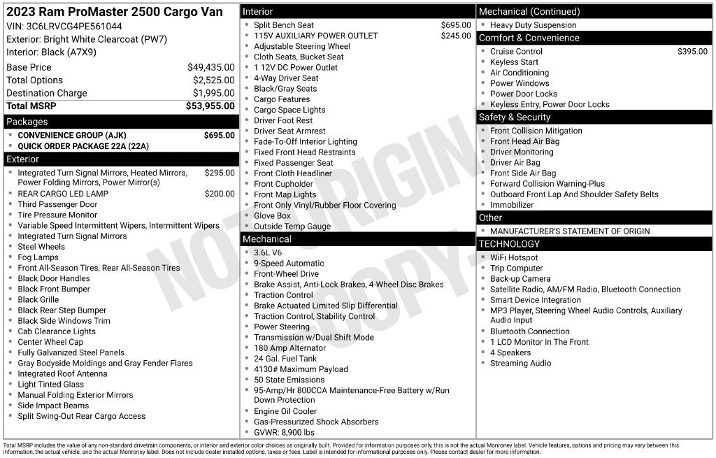 Used 2023 RAM ProMaster 2500 w/ Convenience Group FWD image 18