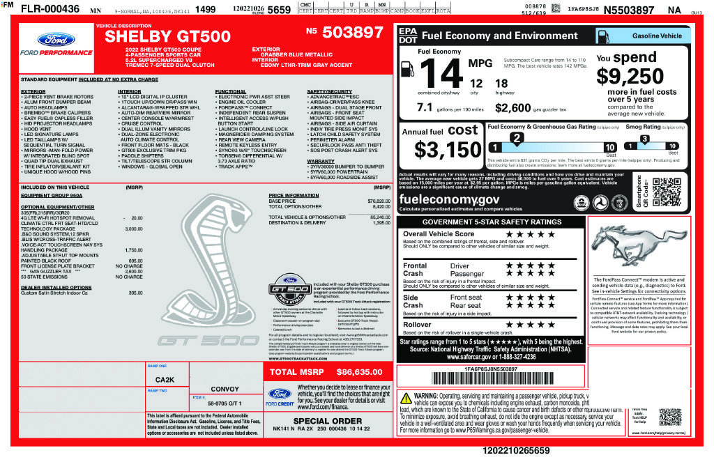 Used 2022 Ford Mustang Shelby GT500 w/ Technology Package RWD image 2