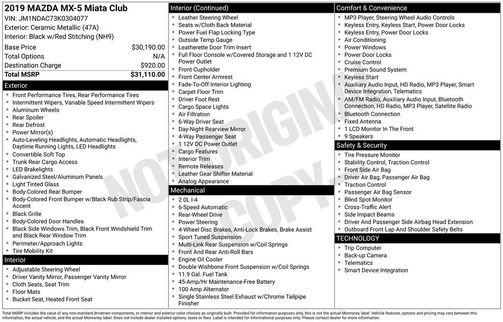 Used 2019 MAZDA MX-5 Miata Club image 4