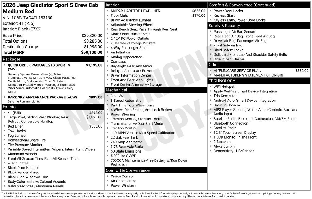 New 2026 Jeep Gladiator Sport AWD/4WD image 7