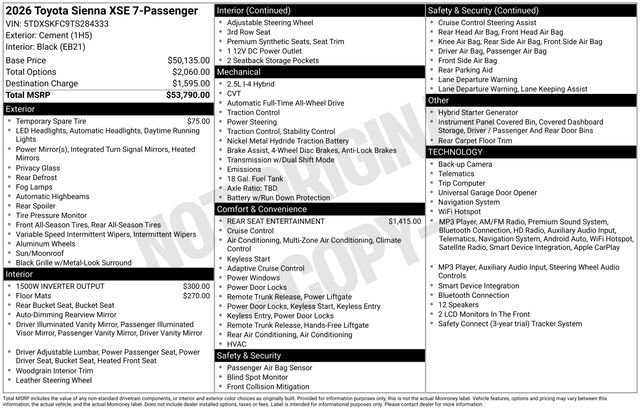 New 2026 Toyota Sienna XSE