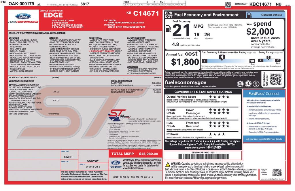 Used 2019 Ford Edge ST w/ Convenience Package AWD/4WD image 31