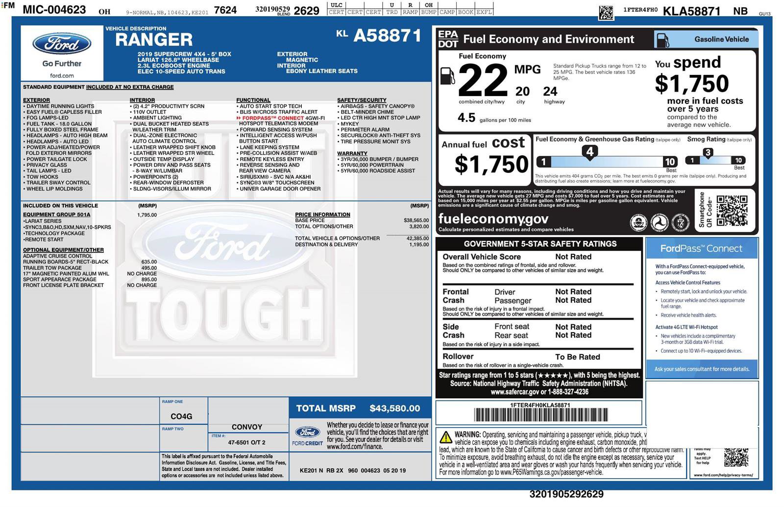 Used 2019 Ford Ranger Lariat w/ Equipment Group 501A Mid image 4