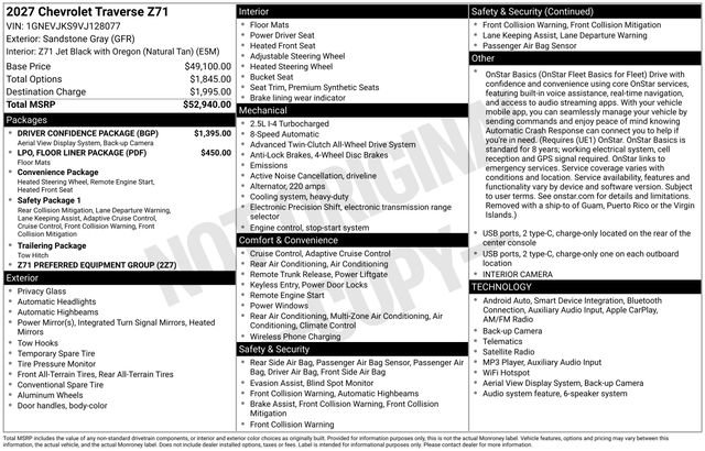 New 2027 Chevrolet Traverse Z71 w/ Driver Confidence Package AWD/4WD image 4