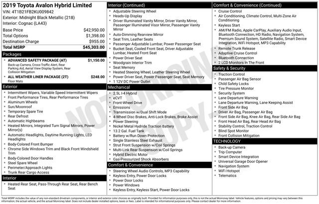Used 2019 Toyota Avalon Limited w/ Advanced Safety Package FWD image 2