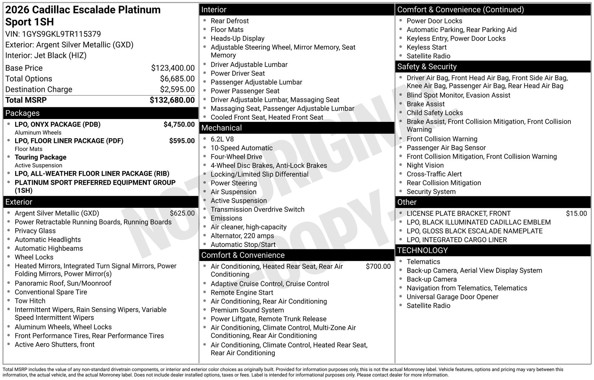 New 2026 Cadillac Escalade Platinum Sport w/ LPO, ONYX Package image 42