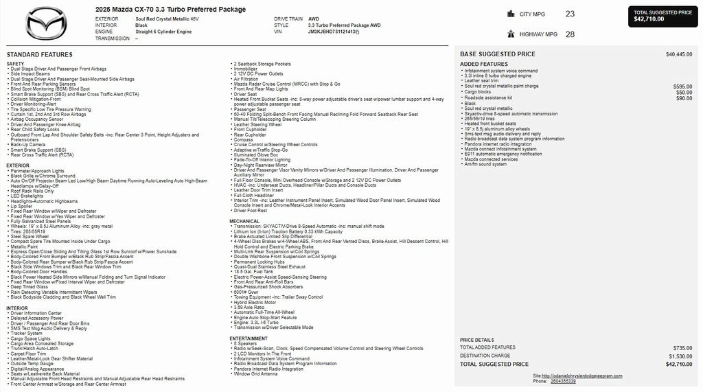 Used 2025 MAZDA CX-70 3.3 Turbo w/ Preferred Package