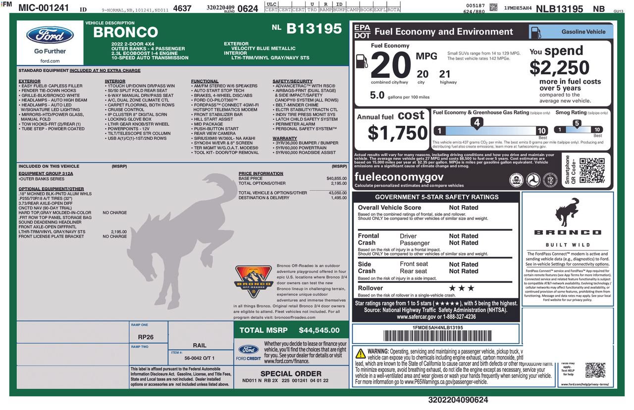 Used 2022 Ford Bronco Outer Banks AWD/4WD image 5