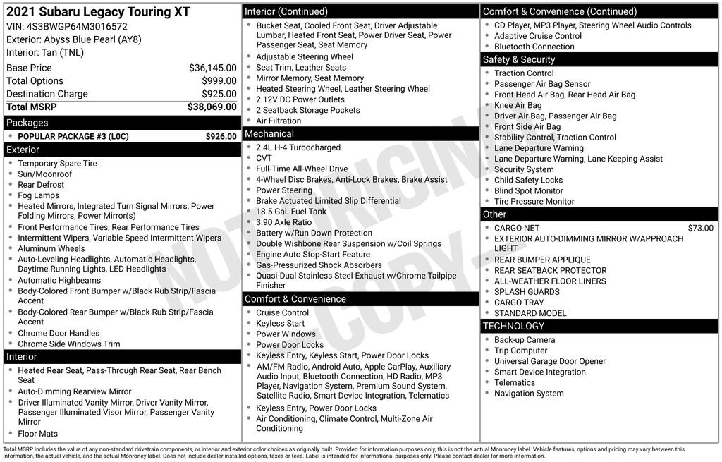 Used 2021 Subaru Legacy Touring XT w/ Popular Package #3 image 4