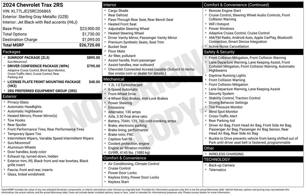 Used 2024 Chevrolet Trax RS w/ Sunroof Package image 6