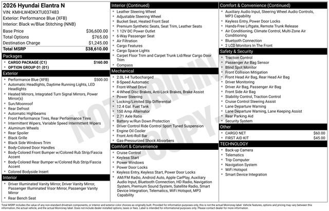 New 2026 Hyundai Elantra N w/ Cargo Package image 4