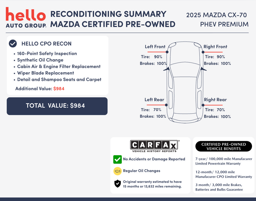 Certified 2025 MAZDA CX-70 Plug-In Hybrid w/ Premium Pkg AWD/4WD image 2