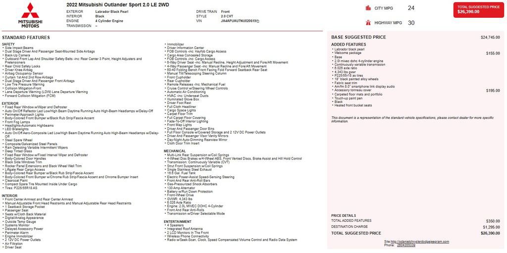 Used 2022 Mitsubishi Outlander Sport LE image 2