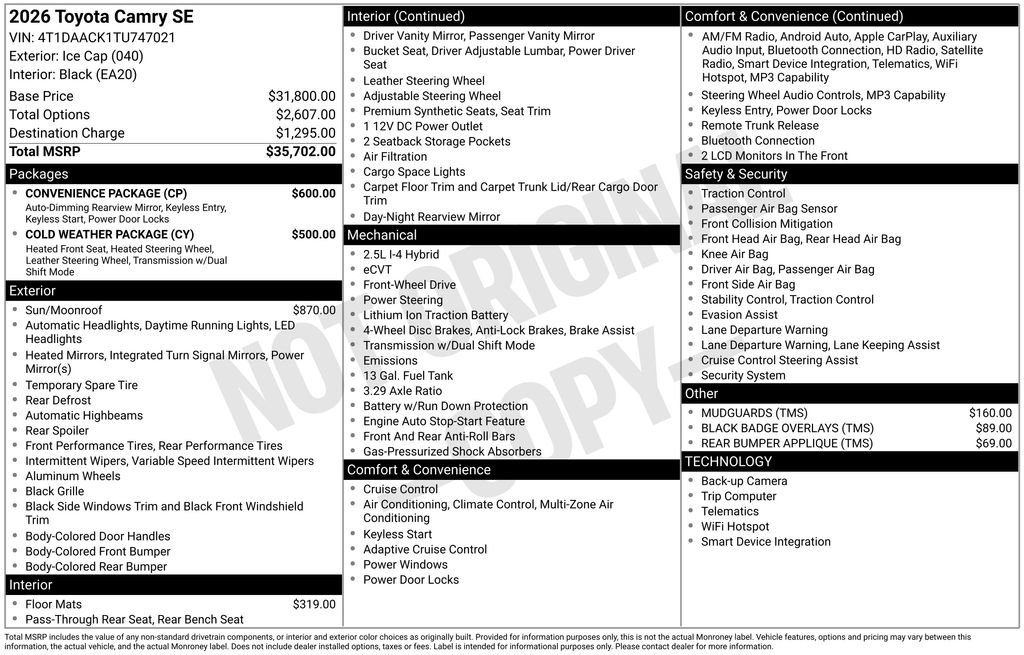 Used 2026 Toyota Camry SE w/ Convenience Package FWD image 7