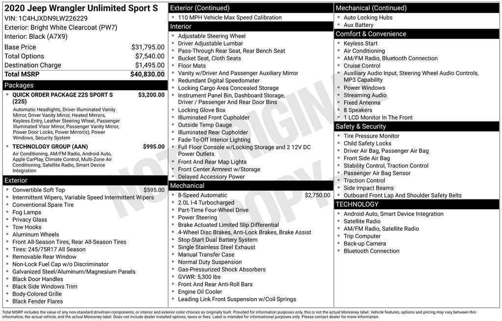 Certified 2020 Jeep Wrangler Unlimited Sport S AWD/4WD image 40