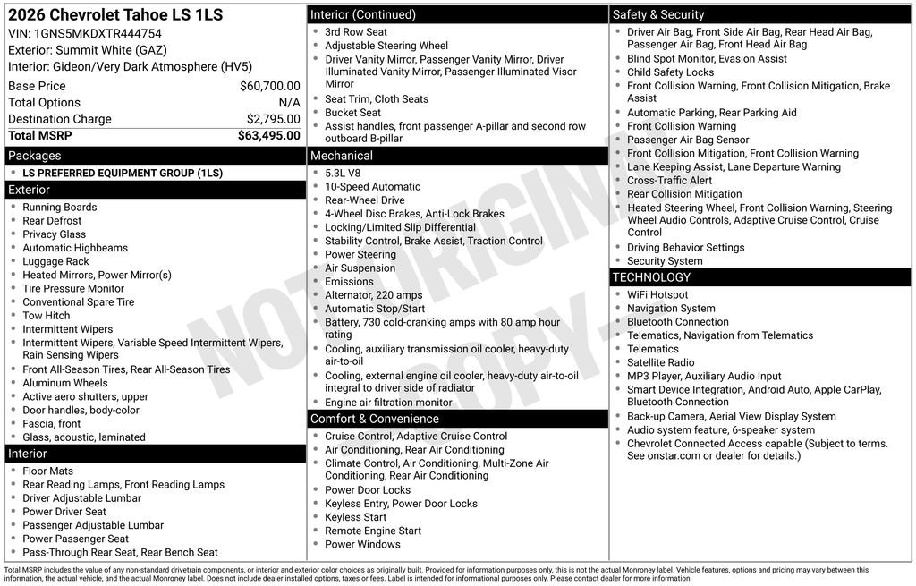 New 2026 Chevrolet Tahoe LS RWD image 32