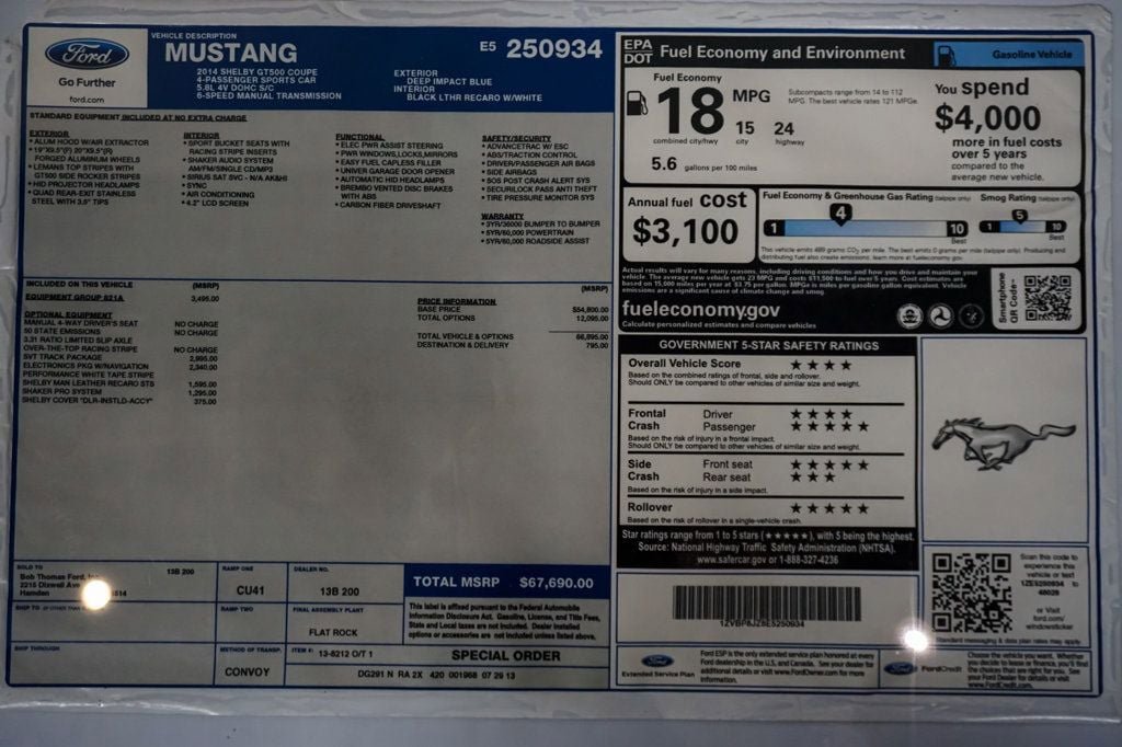 Used 2014 Ford Mustang Shelby GT500 w/ Equipment Group 821A RWD image 80