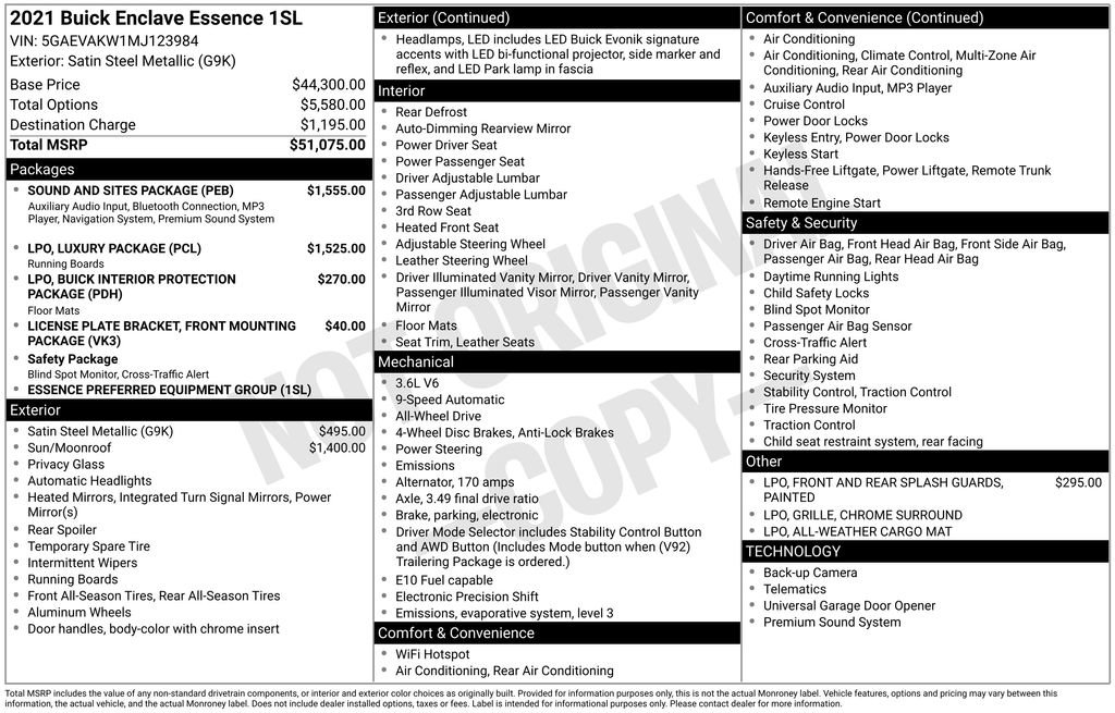 Certified 2021 Buick Enclave Essence w/ Sound and Sites Package AWD/4WD image 39