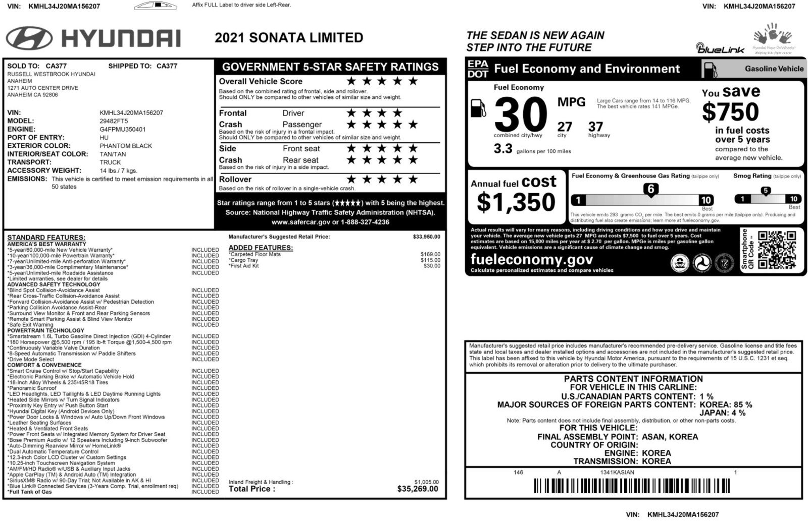 Used 2021 Hyundai Sonata Limited FWD image 53