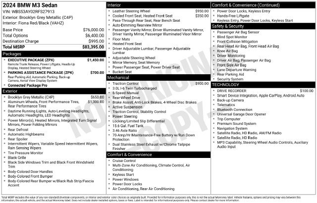 Used 2024 BMW M3 w/ Executive Package RWD image 24