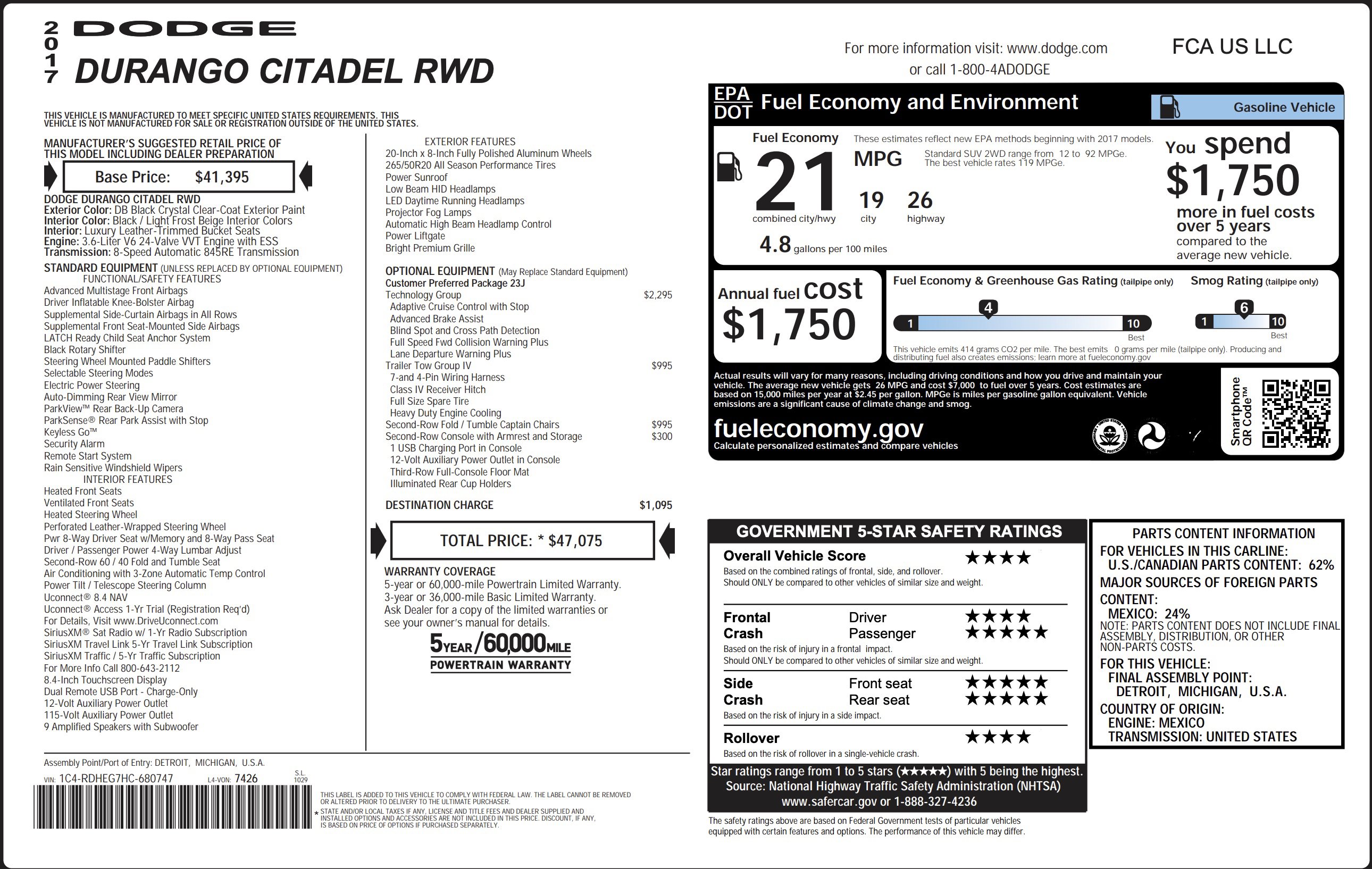 Used 2017 Dodge Durango Citadel w/ Technology Group image 13